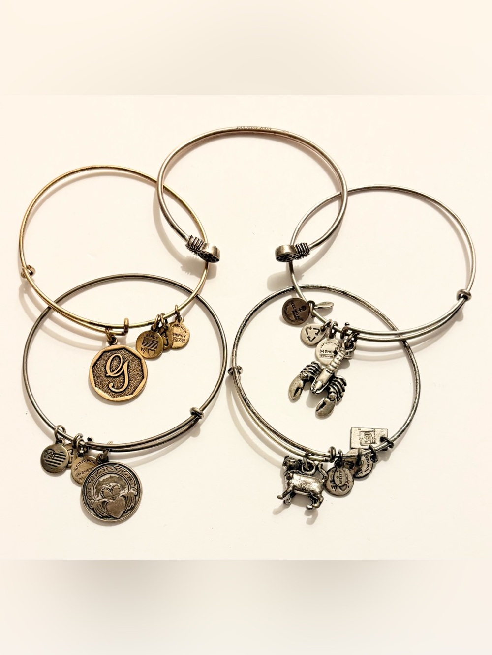 Alex and Ani Mixed Metal Charm Bangle Set of 5 - Gold & Silver Tones
